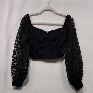 Zara Babydoll Cropped Top Women's XS Black Lace Floral Grunge Rockabilly Casual
